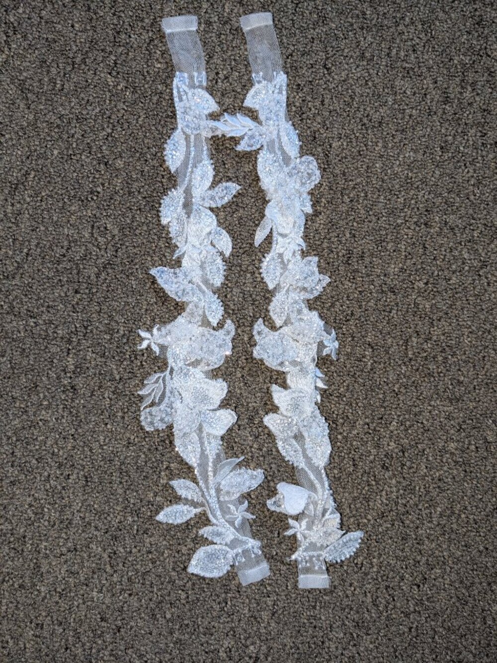 Ivory Beaded Detachable Bridal Sleeves Lace Appliqué Sequins 16.5” Wedding Sleev